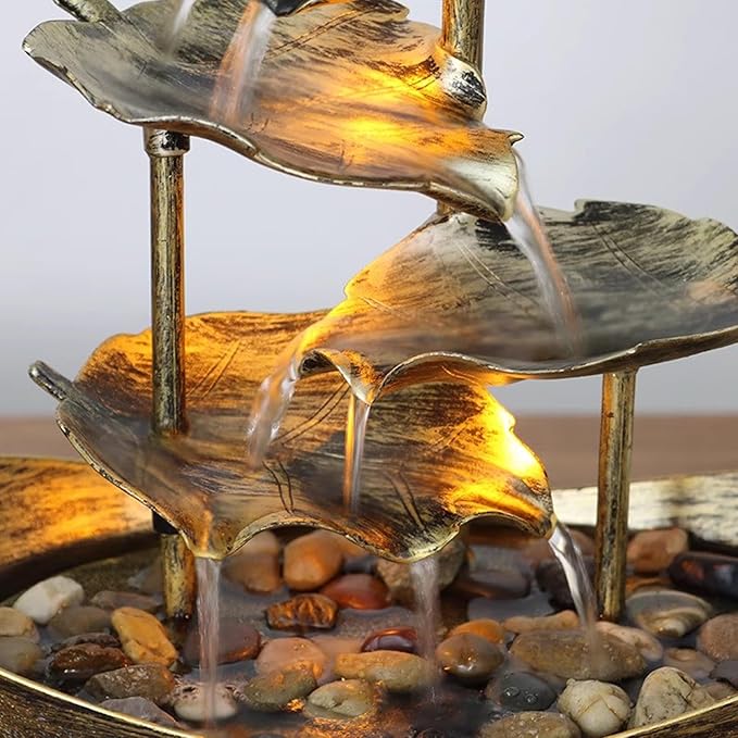 Meditation Decor, Desktop Lotus Leaf Yuanbao Flowing Water Fountain Decoration Living Room Screen Porch Home Decoration, LED Atmosphere Night Light,Office Home Decoralth (C)