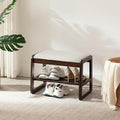 Small Shoe Rack Bench,2 Tier Solid Wooden Entryway Bench with Shoe Storage, Shoe Rack with Cushion for Living Room, Hallway(CreamWhite, 21.6")