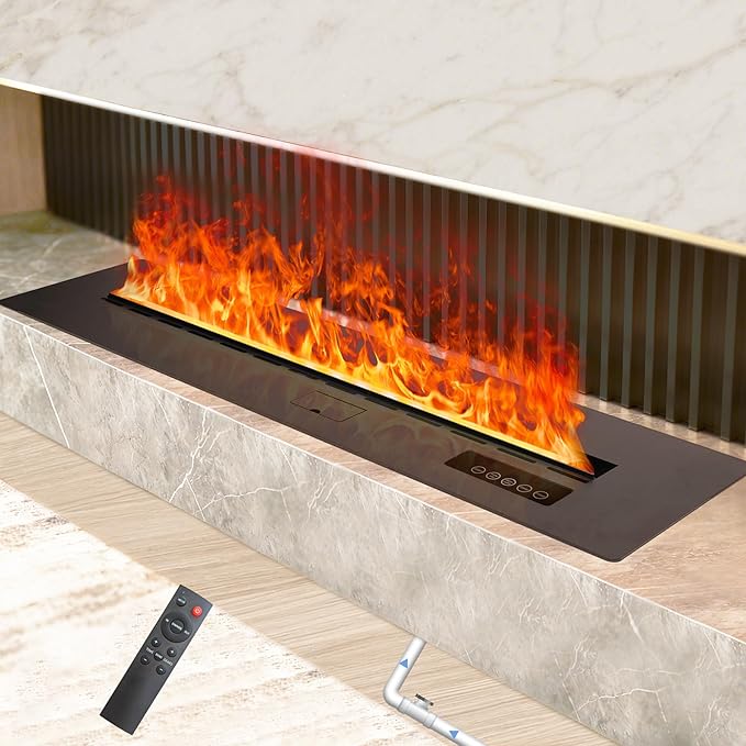 3D Water Vapor Fireplace Smart Electric Flame Decoration Steam Fireplace Humidifier W/Tap Water for Office, Home, Hotel,Restaurant(Single,59")