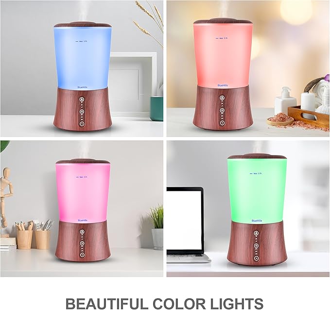 BlueHills Large 2000 ML XL Essential Oil Diffuser Aroma Humidifier 2 Liter Capacity for Big Living Room Home Baby Long Run XL Huge Coverage Area High Mist Timer Large Diffuser Dark Wood Grain 2L S3
