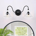 Farmhouse Bathroom Vanity Light Fixtures 2 Lights Matte Black Vanity Lights for Bathroom with Floral Crystal Glass Shade Wall Lighting Fixtures Over Mirror(Exclude E26 Bulb)