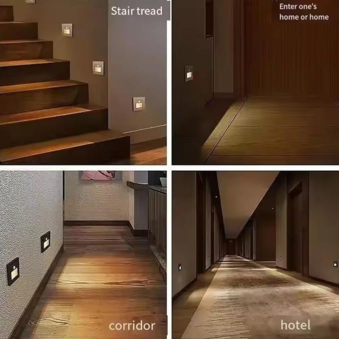 10 Pack Recessed Motion Sensor Light Indoor Outdoor Step Light Lamp Sensor Intelligent Wall Light for Hallway, Kitchen, Hallway, Bedroom, Bathroom, Stairs