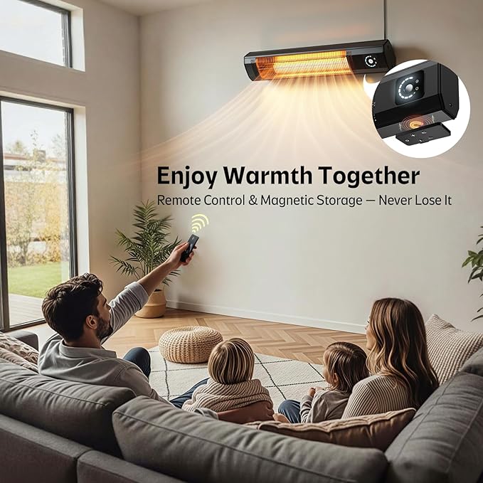 Wall-Mounted Electric Patio Heater, 34" 1500W Infrared Heater With Motion Sensor, IPX5 Waterproof, 9 Heat Level & 9H Timer, Indoor & Outdoor Heaters for Patio, Backyard, Garage, and Decks