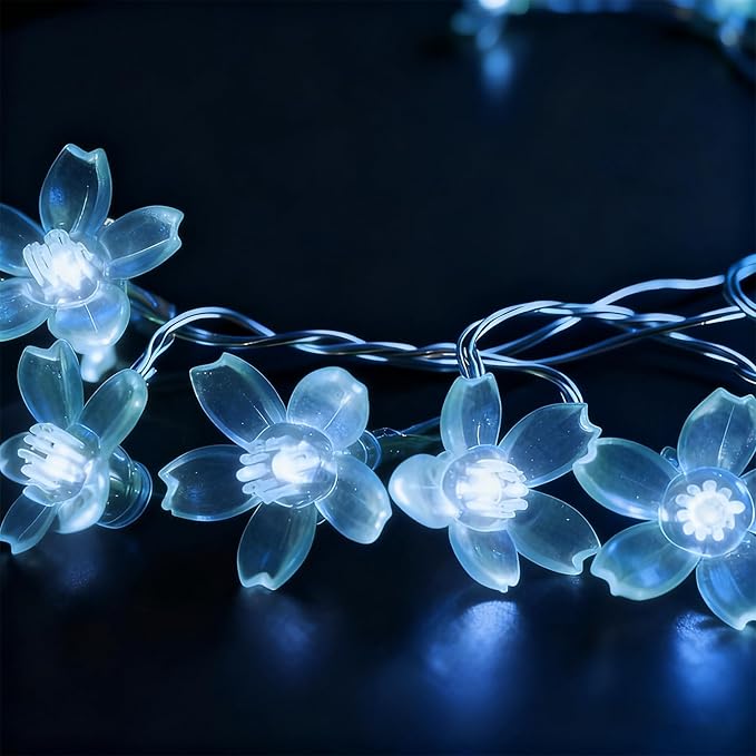 Battery & USB Powered Flower String Lights Indoor Decorations, 10ft 30 LED Decorative Cute Cherry Blossom Floral Lamp for Classroom Bedroom Ceiling Dorm Christmas Tree Hanging Decor (White)