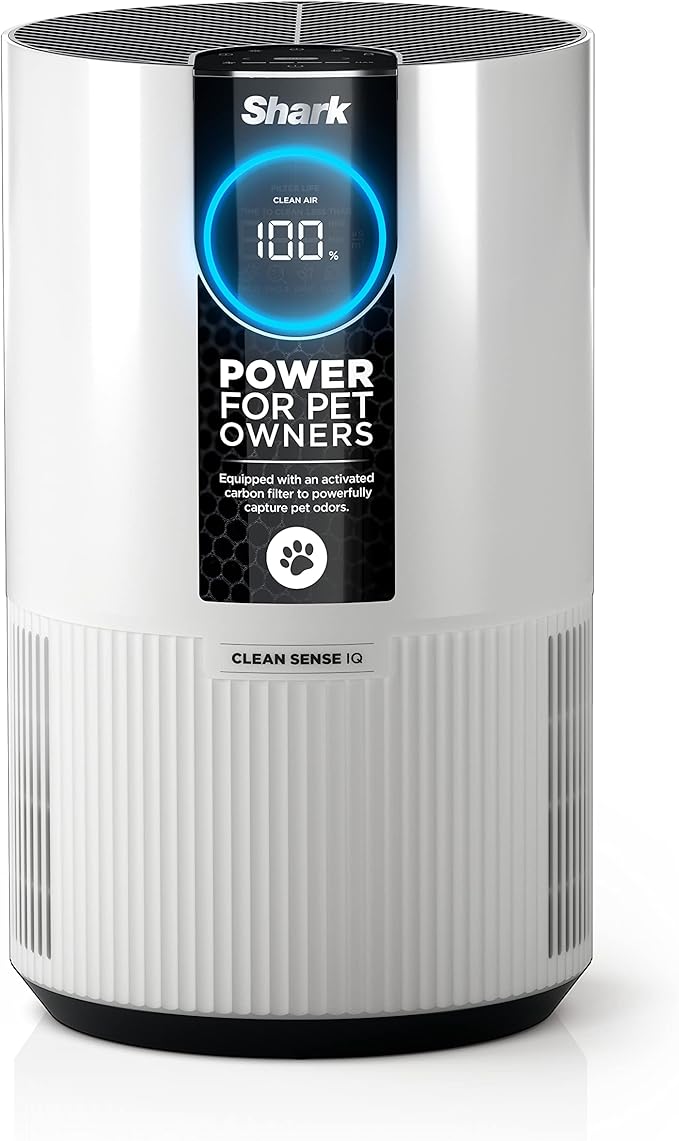 Shark Air Purifier for Home, Clean Sense, for Bedroom, Nursery, Home Office, Dorm, HEPA-Exceeding Filter, Captures Pollutants, Pet Dander, Dust, Odor, Smoke, and More, HP102PET, White