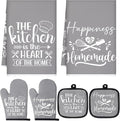 Sratte 6 Pcs Kitchen Decor Accessories Set Farmhouse Towels Pot Holders Oven Mitts Set 2 Dish Towels 2 Potholders 2 Cooking Mittens Oven Glove for Christmas Baking Cooking Supply(Gray,Kitchen)