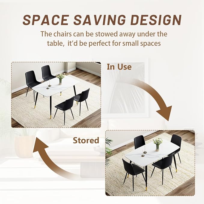 50'' Dining Table Set for 4, Dining Room Sets for 4, Sintered Stone Dining Table Chairs Set of 4, Easy to Assemble，Suitable for Small Spaces