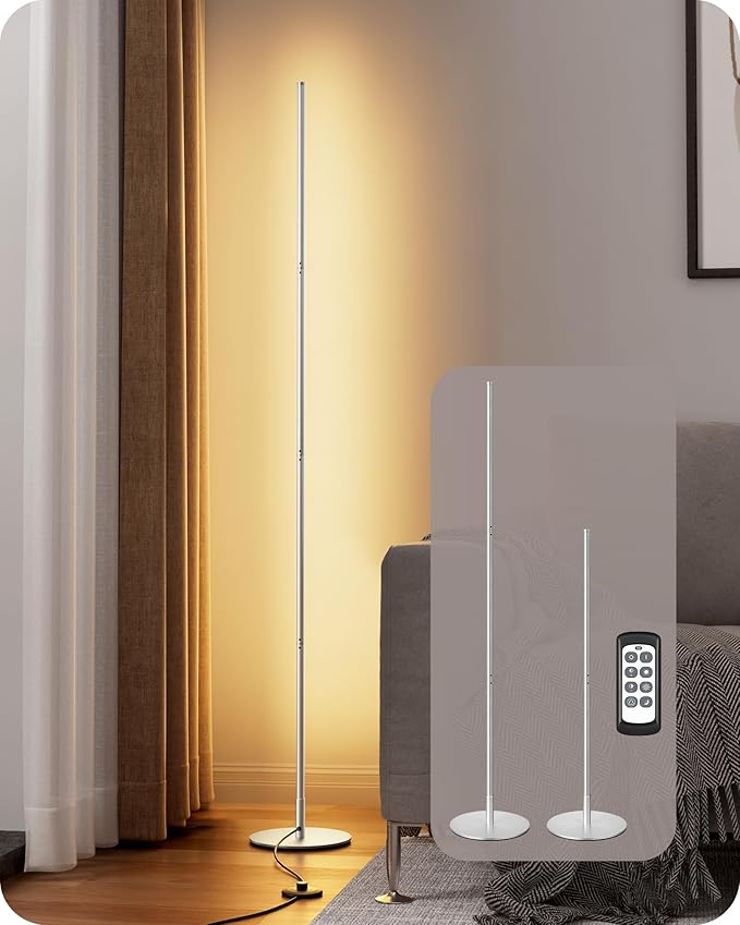 EDISHINE LED Standing Floor Lamp, Dimmable Corner Standing Light with Remote, 3 Color Temperature 3000K-4500K-6000K, 57.5" Modern Floor Lamps for Living Room, Bedroom, Office, Silver