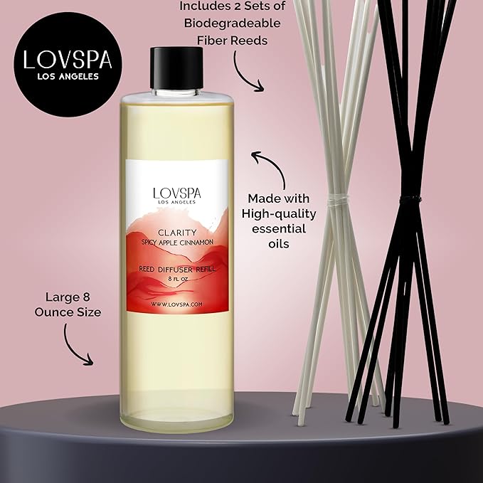 LOVSPA Clarity Spicy Apple Diffuser Oil - Fall Essential Oils for Diffuser Refill & Air Freshener Room Spray - Long-Lasting & Natural Home Fragrance, Scented Oil for Diffusers, USA Made, 8 oz