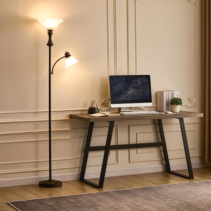 71'' Floor Lamps for Living Room, Tall Floor Lamp for Bedroom with Adjustable Angle Arc Reading lamp, Modern Torchiere Standing lamp with Glass Shade, Knob Switch, Bulb Included, Red Brown