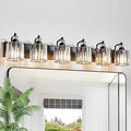 6-Light Black Bathroom Light Fixtures Over Mirror Modern Vanity Lights Crystal Wall Sconce Vintage Bathroom Lighting with Crystal Shade E26 Base for Bedroom, Living Room, Hallway