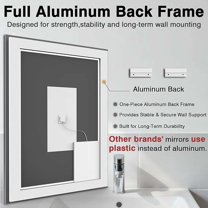 48"x32" LED Bathroom Mirrors for Wall, Front and Backlit Mirror, Anti-Fog Vanity Mirror with Lights, Stepless 3 Colors Dimmable Lighted Mirror(Horizontal/Vertical)