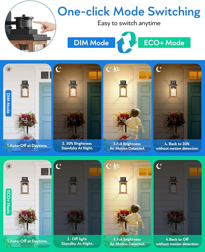VIANIS Motion Sensor Outdoor Lights, Dusk to Dawn Outdoor Lighting for House, Wood Grain Garage Lights, Lantern Wall Mount, Waterproof Porch Sconce for Entryway, with Anti-Rust, Weather Resistant