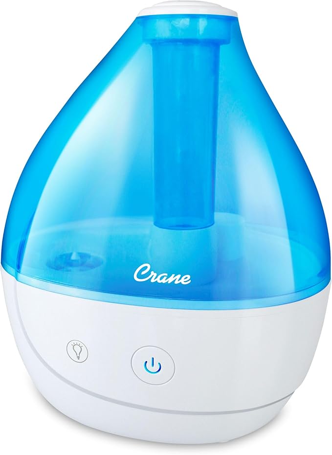 Crane Personal Ultrasonic Cool Mist Humidifier – 1.5 Liter, 8-Hour Run Time, Whisper Quiet, Auto Shut-Off, Filter-Free for Small Rooms, Offices, Nursery, Travel