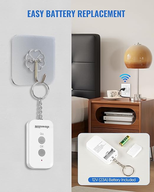 Remote Control Outlet Plug, WILAWELS Wireless Remote On Off Switch for Outlet, Remote Light Switch for Lamp, Light, Programmable, 100ft RF Range, 15A/1875W, Battery Included, FCC Listed W11RC1106