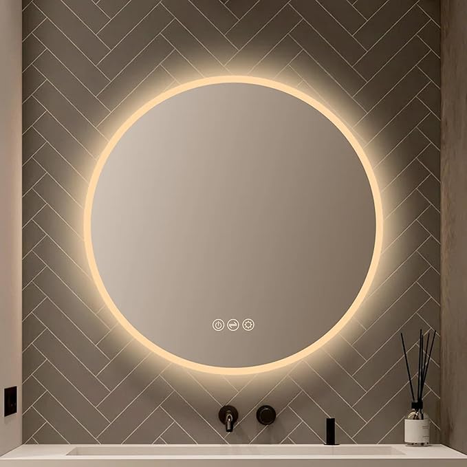 Blossom 32" Round LED Mirror for Bathroom - Wall Mounted Backlit Anti-Fog, Dimmable & 3 Color Temperatures - Smart Lighted Vanity Mirror - Perfect LED Bathroom Mirrors for Over Sink