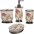 Zahari Home 4pc Larrisa Floral Bathroom Accessories Sets Modern Classic Flower Soap Dispenser, Tumbler, Tooth Brush Holder and Soap Dish Holder Luxury Decor Unique Design Stylish Bathroom Sets