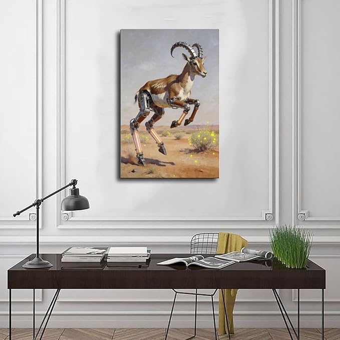 Framed Steampunk Mechanical Antelope Wall Art - Desert Futuristic Poster for Loft Living Room Decor 20x30inch(50x75cm)