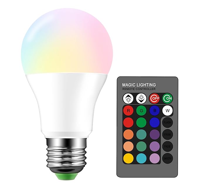 Droiee Dimmable E26 Warm LED Light Bulb, 6W RGBW Color 500LM with 16 Color Changing Modes for Christmas, Party etc with Remote Control 1PCS