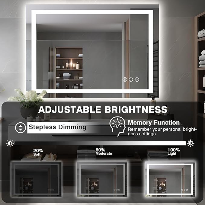 44"x32" Bathroom Mirror with LED Lights, Front & Backlit, Anti-Fog, Dimmable, Waterproof & Corrosion Proof (Horizontal/Vertical)