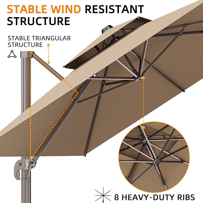 10' X 13' Outdoor Patio Umbrella Large Rectangle Cantilever Umbrella Heavy Duty 360°Rotation Offset Umbrella for Garden Deck Pool Patio,Brown