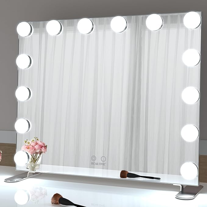 BEAUTME Hollywood Makeup Mirror, Large 20 x 23.6 inches, Light Up Vanity Mirror with 14pcs LED Bulbs, Dimmable, Smart Touch Control, Desktop or Wall Mounted