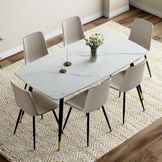Dining Room Table Set for 6, Dining Table Set for 6 with Chairs, Sintered Stone Dining Set for 6, Easy to Assemble