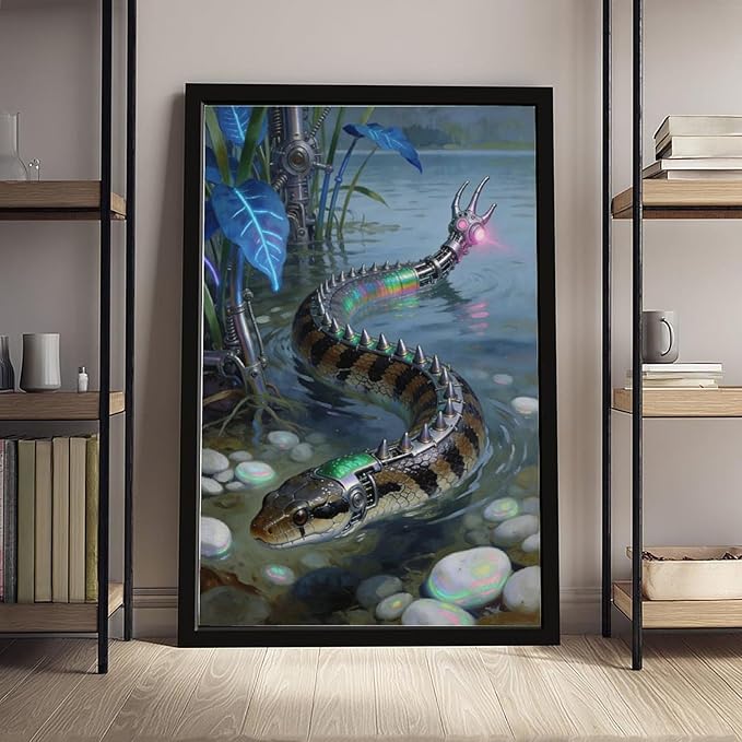 Framed Futuristic Nature Wall Art for Modern Living Room Creative Sci Fi Style Interior Decor 24x36in