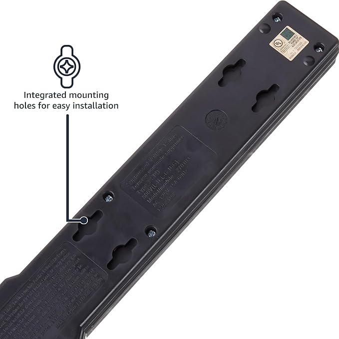 Amazon Basics Surge Protector Power Strip, 6-Outlet, 790 Joules, LED Indicator, 6ft Extension Cord, Black