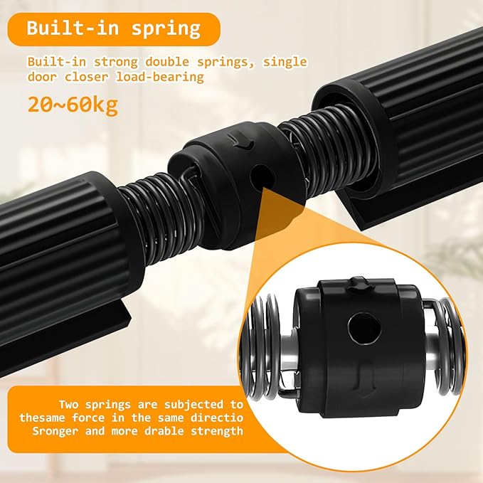 Automatic Door Closer - Heavy Duty Automatic Safety Spring Door Closer, Adjustable Tension Spring Action, for Wooden Doors up to 140 lbs with, Installation Hardware (Black)