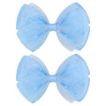 Tiny 3 Inch Dot Organza Double Hair Bow Clips - Cute Lined Boutique Alligator Hairpin for Girls, Toddlers, and Little Teens - Kids Barrettes Set of 2 Small Stylish (Light Blue)