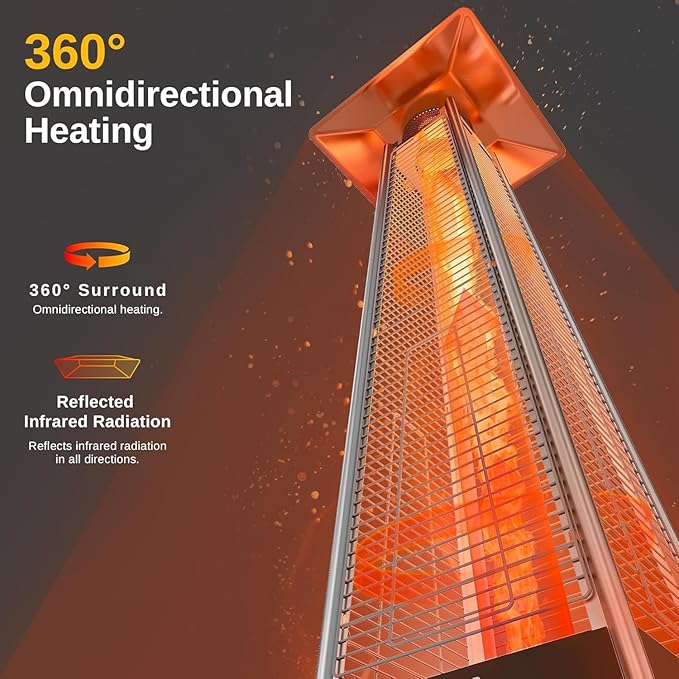 EAST OAK 48,000 BTU Pyramid Patio Heater, Quartz Glass Tube Propane Outdoor Heater with Wheels, Triple Safety Protection, 2025 Upgrade for Home, Backyard & Commercial Spaces, Bronze