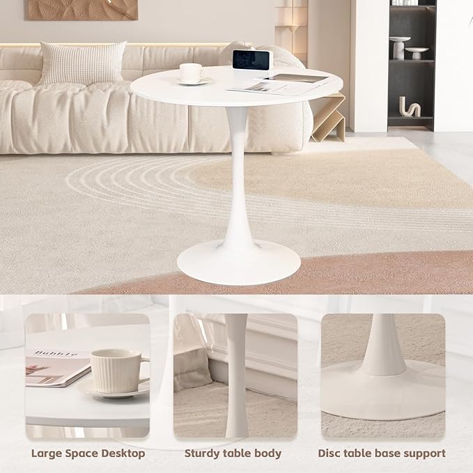 SoarFlash Kitchen Table and Chairs for 2, 31.5" Dining Table Set for 2 with Velvet Upholstered Chairs, 3 Piece Round Kitchen Table Set, Dining Room Table Set for Small Space, Apartment, Khaki/White