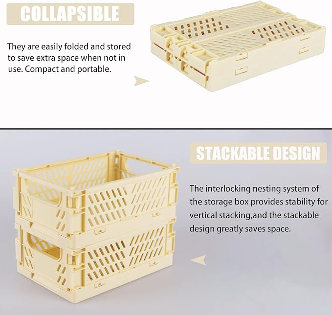 Tixill 2-Pack Mini Foldable Plastic Baskets for Organizing and Storage, Collapsible Storage Crate for Home Kitchen Bedroom Bathroom Office (5.9x3.8x2.2, Yellow)