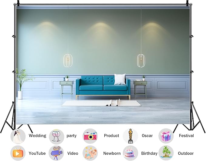 Modern Living Room Sofa Backdrop Voice Assistant Device Interior Apartment Luxury House Background Nordic Style Party Decorations Smart Speaker Integration Live Video Zoom Calls Props 7X5ft Fabric