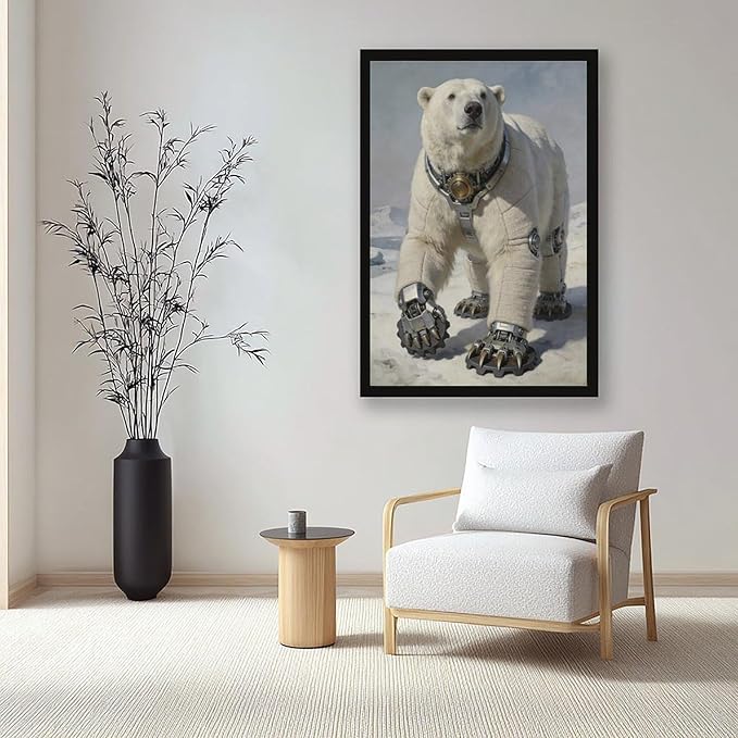 Framed Futuristic Fantasy Wall Art for Living Room TV Wall Modern Tech Style Home Decor 16x24in