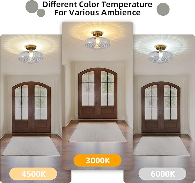 Semi Flush Mount Ceiling Light, 11.8 Inch Vintage Clear Crystal Glass Ceiling Light Fixture,Dining Room Lighting Fixtures for Kitchen, Hallway, Foyer, Bedroom, Bathroom, E26 Base (Bulb Not Included)