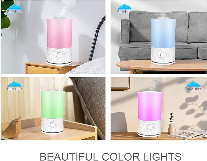 BlueHills Premium Large 2500 ML and 2000 ML XL Essential Oil Diffusers Humidifier Combo Set of 2 for Large Room Home with Décor LED Lights Great Gift – White and White Wood Grain