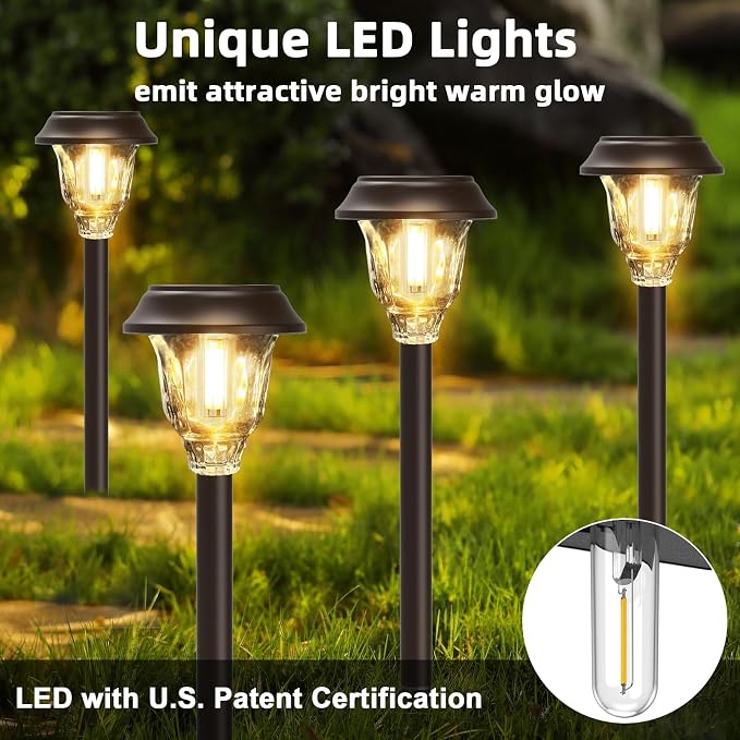 Solar Lights Outdoor Waterproof, Glass Metal Solar Pathway Lights, 6 Pack Outdoor Solar Lights for Garden Yard Driveway, Brown
