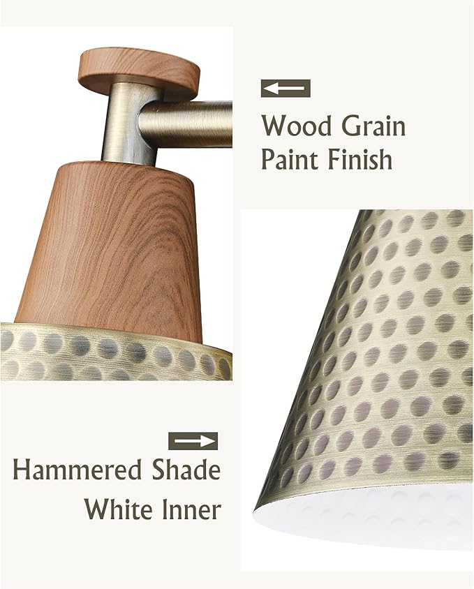 FEMILA 2 Light Bathroom Vanity Light Fixtures Over Mirror, Modern Brass Gold Bathroom Lighting Fixtures with Metal Shades, Woodgrain Finish, 4FG59B-2W BG-NW
