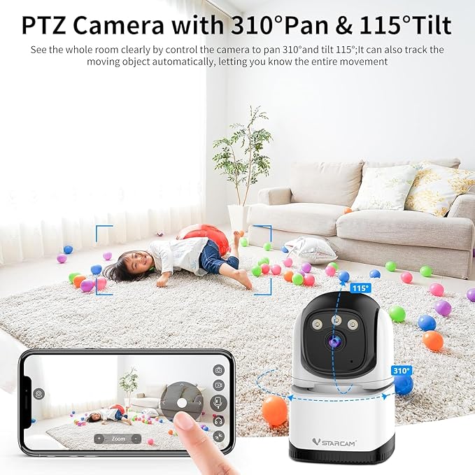 VSTARCAM Pan/Tilt Smart Security Camera, 2K QHD Dog Camera, 2.4GHz with Full Color Night Vision, Motion Detection for Baby and Pet Monitor, 2-Way Audio, Cloud & SD Card Storage(up to 256GB)