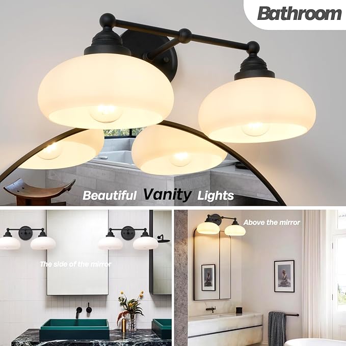 Vintage 2-Lights Sconces Wall Lighting with Milk White Glass Shade, Double Arm Wall Lamp Fixture for Living Room Dining Room Bedroom Hallway