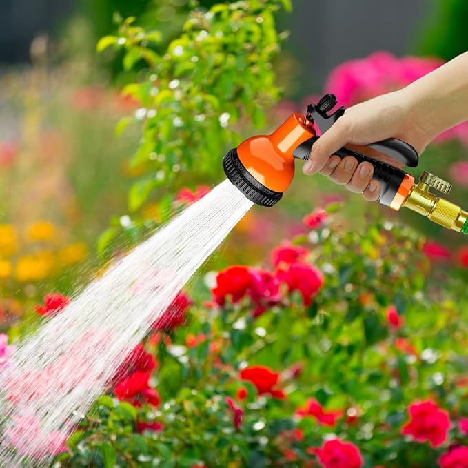 Garden Hose Nozzle Sprayer 10 Watering Patterns Spray Nozzles Heavy Duty Hose Head Lightweight Hose Attachment Orange