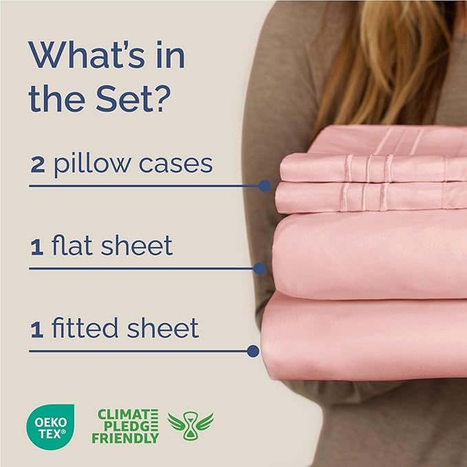 Full Size 4 Piece Sheet Set - Comfy Breathable & Cooling Bed Sheets Set - Hotel Luxury Bedding for Women, Men, Kids, Teens, Boys & Girls - Deep Pockets, Ultra-Soft, Wrinkle Free - Oeko-Tex - Baby Pink