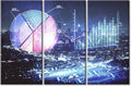 3 Piece Financial Graph on Night City Scape with Tall Buildings Background Wall Art Analysis Concept Paintings Black and White Wall Art House Decor Stretched and Framed Ready to Hang (42"Wx28"H)