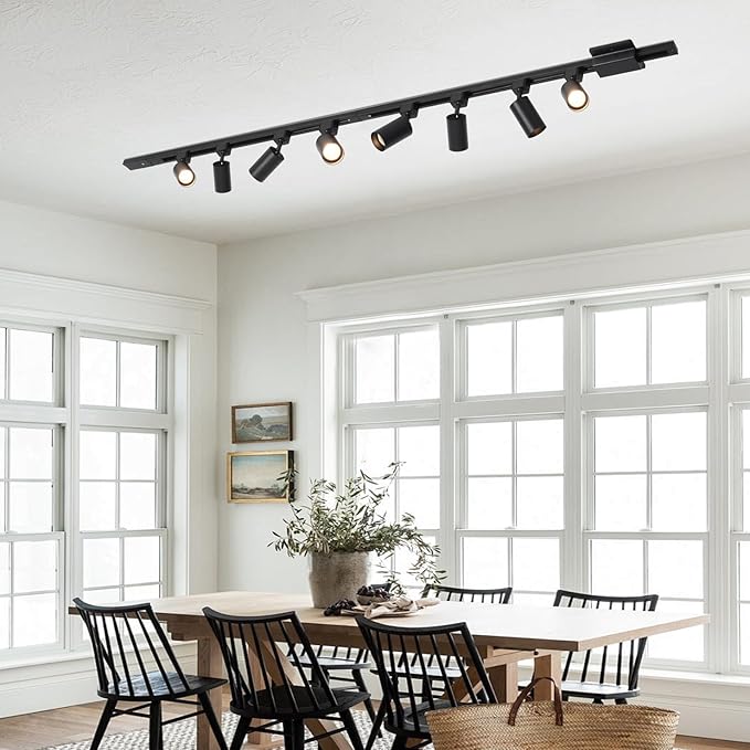 8-Light LED Track Lighting Kit with 6.6FT H Track Lighting Rails & Floating Canopy Connector, GU10 Track Light Kit, Modern Kitchen Track Lighting Fixtures Ceiling Spot Light, Black (No Bulbs)