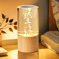 WLHONG Small Wood Table Lamp with USB - 3000K Dimmable LED Rechargeable Bedside Desk Light with Wooden Base, Portable Nightstand Bubble Lamps for Bedroom,Dorm,Living Room,Office Creative Lighting