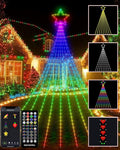 Outdoor Christmas Decorations Lights with Star, Smart DIY Custom Display 11.8Ft 100 Modes Yard Waterfall Tree String Lights, App Control 344LED RGB Color Changing Music Timer for Xmas Tree Lawn Decor