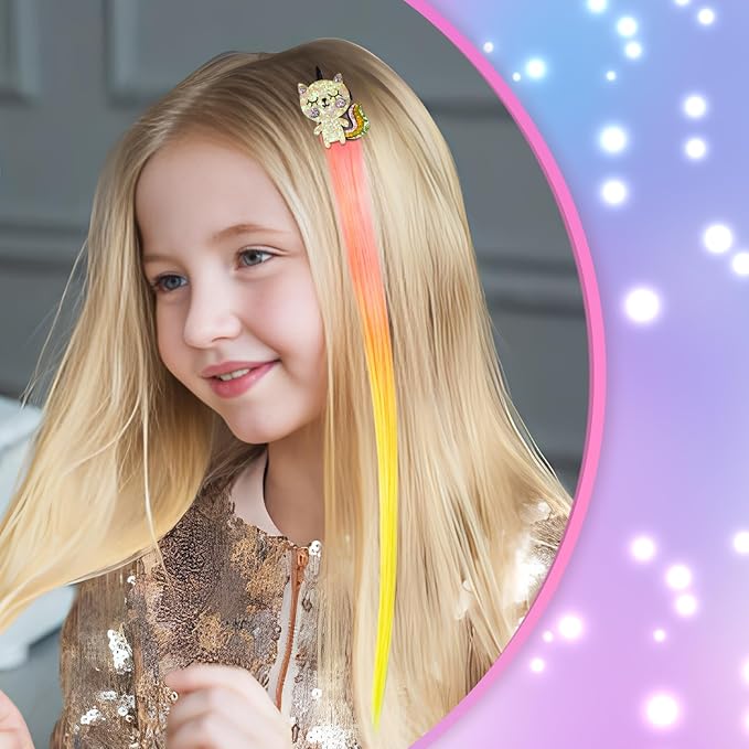 8 Pieces Hair Clips for Girls, Animal Straight Rainbow Hair Extensions for Kids, Little Girl Hair Clips Accessories for Girls Toddler Kids Ponytails