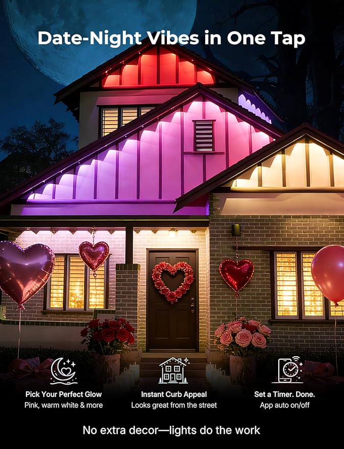 Permanent Outdoor Lights, 150ft RGB+IC Smart Outdoor Lights for House with 75 LED, IP67 Waterproof LED Light for Outdoor Decorations, Work with Remote, APP